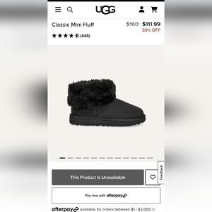 UGG Classic Mini Fluff Black Boots Size 10